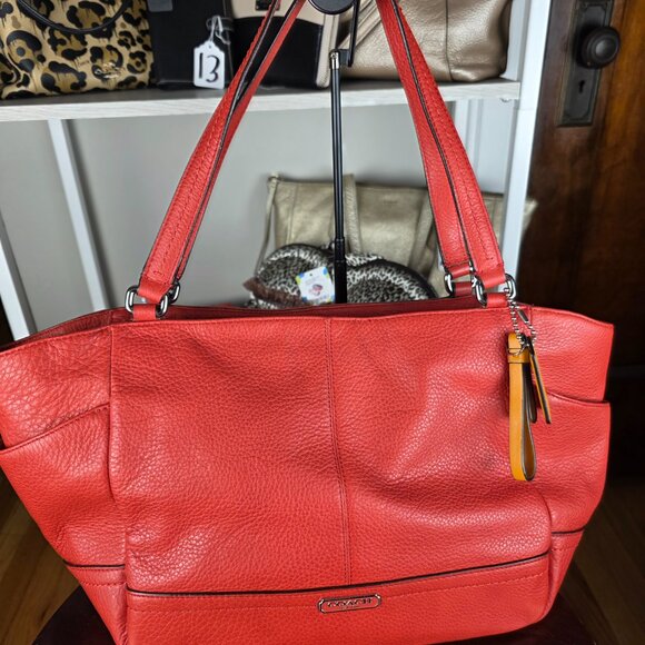 Coach Park Carrie Tote Cranberry Red Orange Pebbled Leather F23284 ๐ - Picture 9 of 16